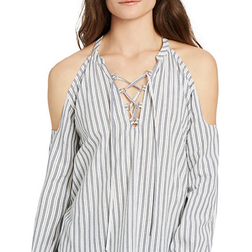 William Rast Cold Shoulder striped cotton shirt